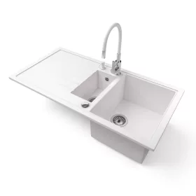   Gránit mosogató - Nero Solarys + flexibilis csaptelep + adagoló + dugókiemelő (fehér)