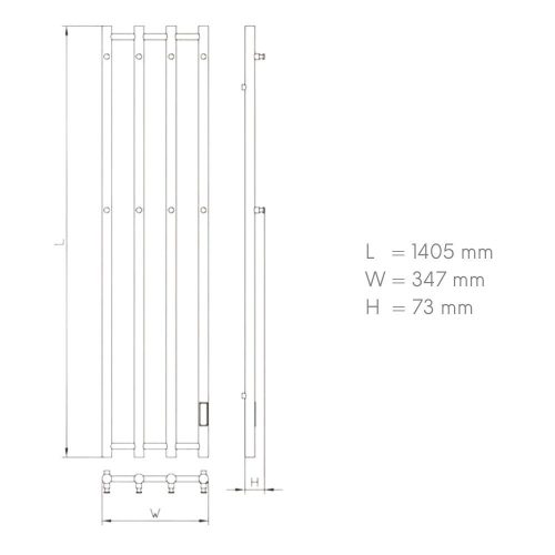 Elektromos design radiátor termosztáttal NERO Italia SWB001 - 35 x 140 cm