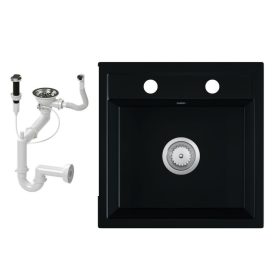   Laneo T44-44CM Gránit Mosogató + dugóemelő (matt fekete) 