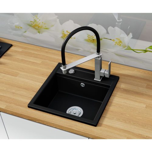 Laneo T44-44CM Gránit Mosogató + dugóemelő (matt fekete) 