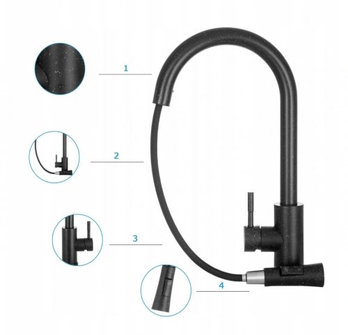 Gamma Next kihúzható zuhanyfejes mosogató csaptelep - fekete