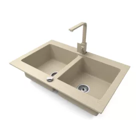   Gránit mosogatótálca NERO Verso + Design csaptelep + dugókiemelő (bézs)