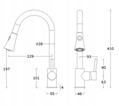 Gránit mosogatótálca NERO Verso + kihúzható zuhanyfejes Snake csaptelep + adagoló (bézs)