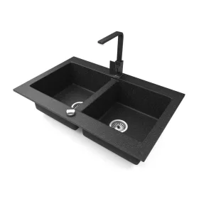   Gránit mosogatótálca NERO Verso + Design csaptelep + dugókiemelő (fekete)