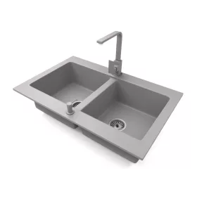   Gránit mosogatótálca NERO Verso + Design csaptelep + adagoló (szürke)