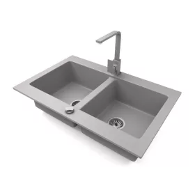  Gránit mosogatótálca NERO Verso + Design csaptelep + dugókiemelő (szürke)