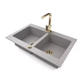   Gránit mosogatótálca NERO Verso + Design Gold csaptelep + dugókiemelő (szürke)