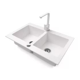   Gránit mosogatótálca NERO Verso + Design csaptelep + dugókiemelő (fehér)