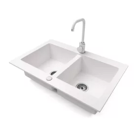   Gránit mosogatótálca NERO Verso + Steel csaptelep (fehér)