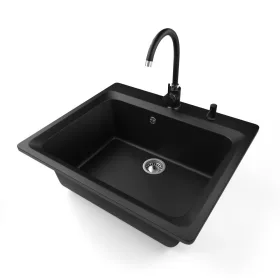   Gránit mosogató NERO Italia + magasított csaptelep + adagoló (matt fekete)